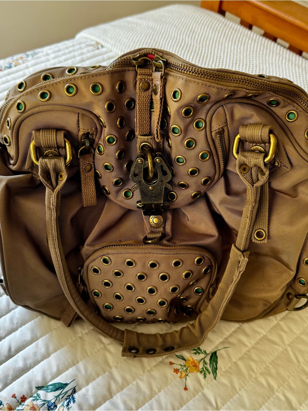 Vintage Y2K George Gina & Lucy Eye Lazy Daisy Canvas Grommet Satchel Bag, Khaki